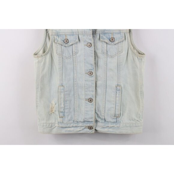Vintage Y2K Abercrombie & Fitch Womens Medium Babydoll Denim Trucker Vest Jacket - Picture 3 of 16